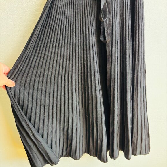 Adrianna Papell Ribbed Knit Flutter Sleeve Black Midi Dress Belted NWT - Picture 7 of 9